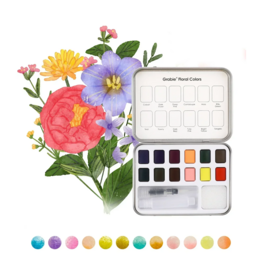 Grabie Watercolor Pocket Set of 12 with Brush: Floral Colors