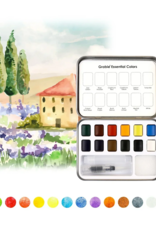 Grabie Watercolor Pocket Set of 12 with Brush: Essential Colors