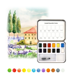 Grabie Watercolor Pocket Set of 12 with Brush: Essential Colors
