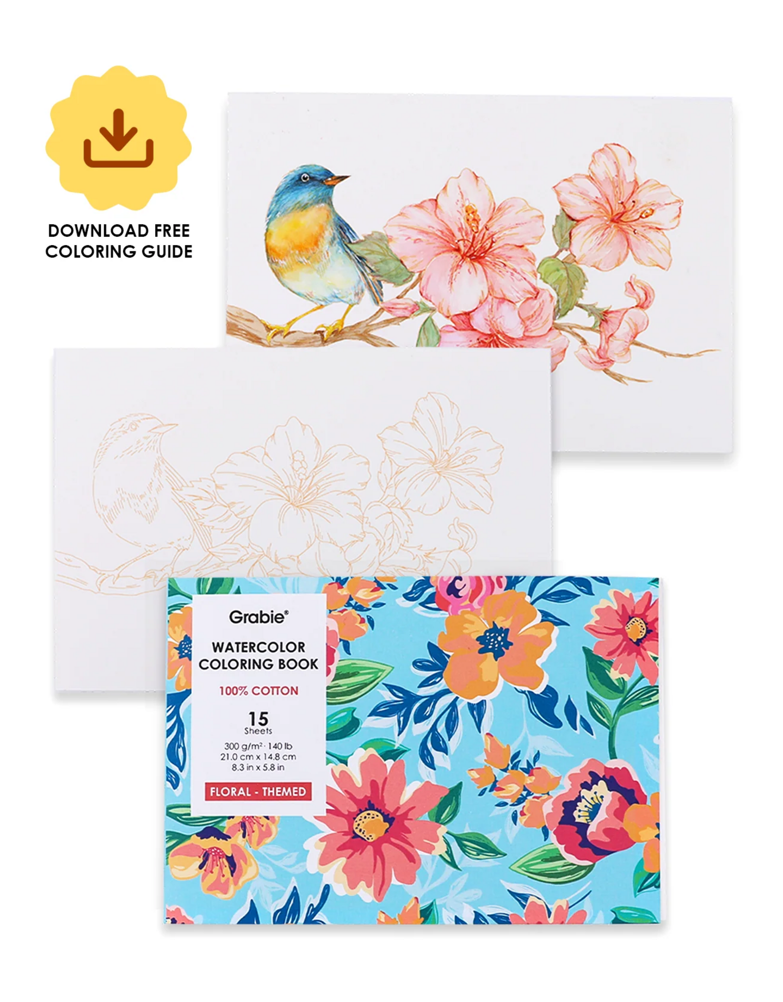 Grabie 15 Sheets 140LB Floral-Themed  Watercolor Coloring