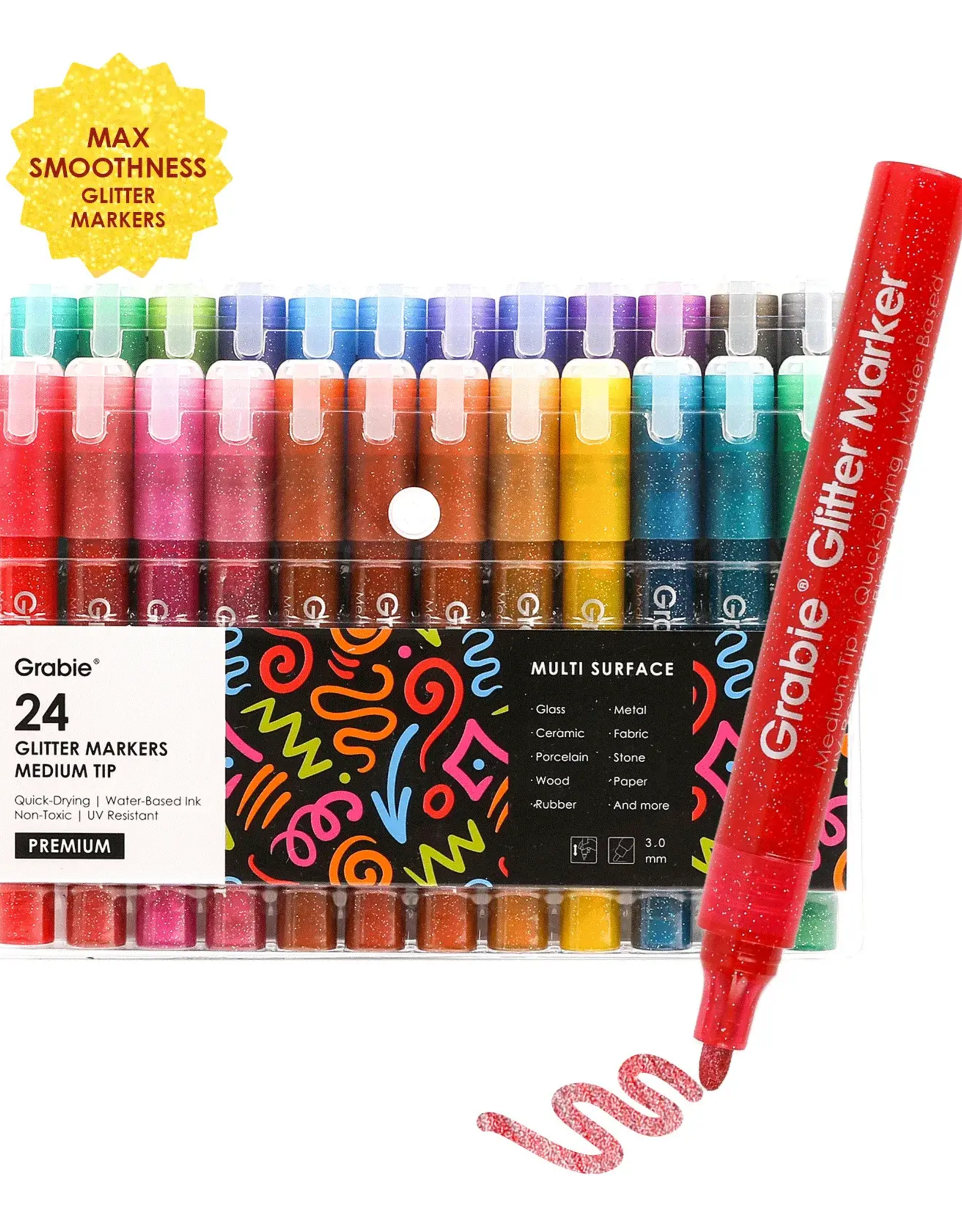 Grabie Iridescent Glitter Acrylic Paint Marker Set of 24
