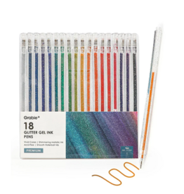Grabie Capped Iridescent Glitter Gel Ink Pen Set of 18