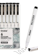 Grabie Waterproof Black Ink Assorted Tips  Multiliner Draw