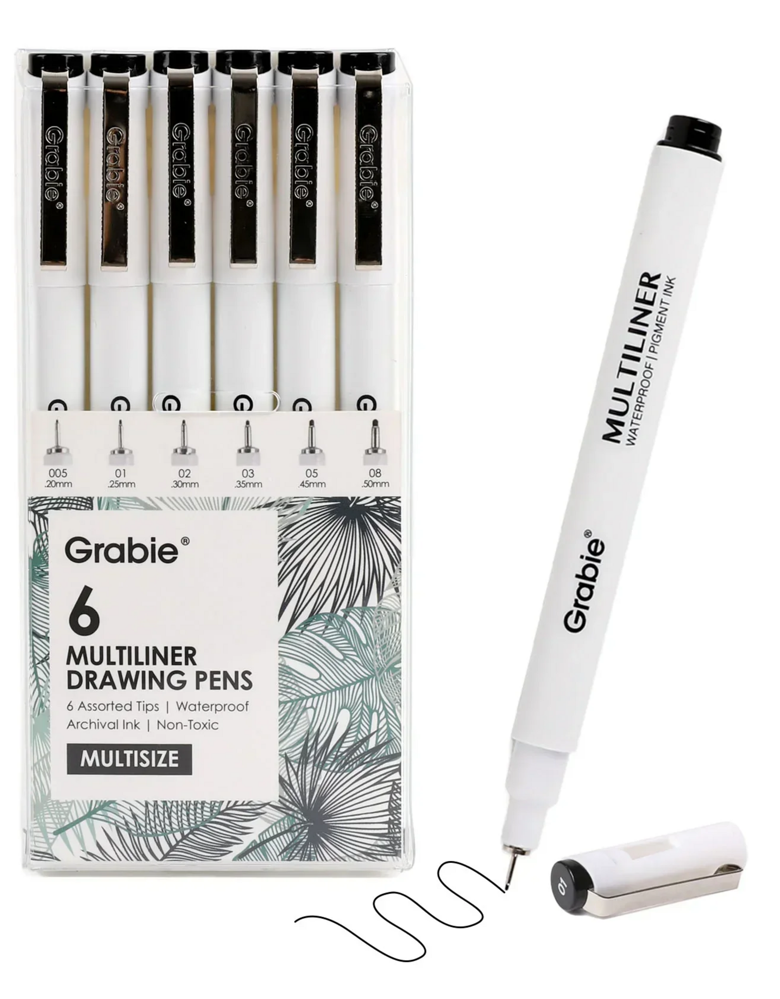 Grabie Waterproof Black Ink Assorted Tips  Multiliner Draw