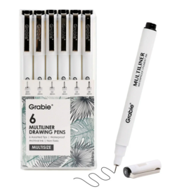 Grabie Waterproof Black Ink Assorted Tips  Multiliner Draw