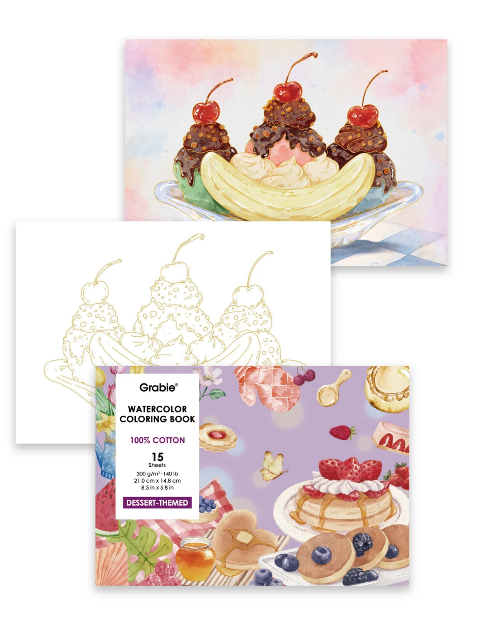 Grabie 15 Sheets 140LB Dessert-Themed  Watercolor Coloring