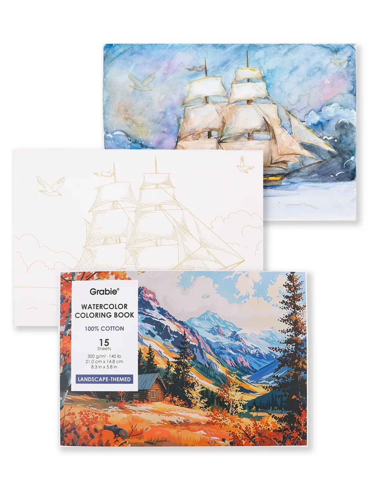 Grabie 15 Sheets 140LB Landscape-Themed  Watercolor Coloring