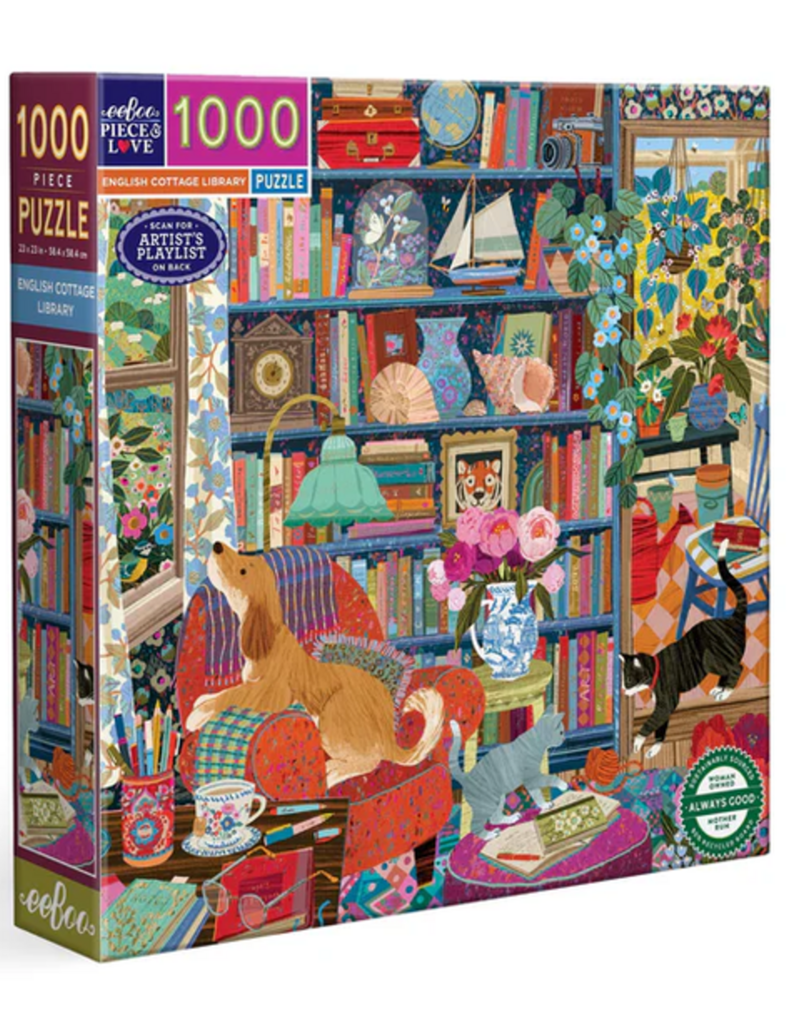 eeBoo 1000pc Puzzle: English Cottage Library