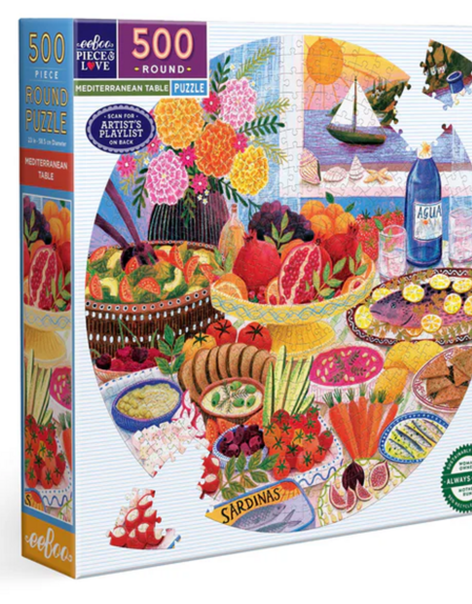 eeBoo 500pc Round Puzzle: Mediterranean Table