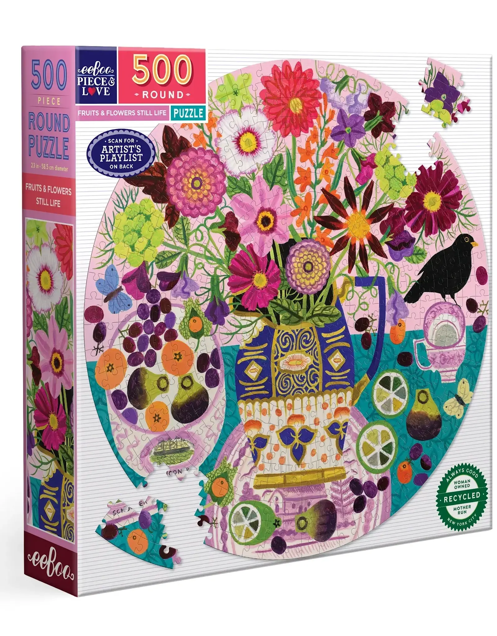 eeBoo 500pc Round Puzzle: Fruits & Flowers Still Life