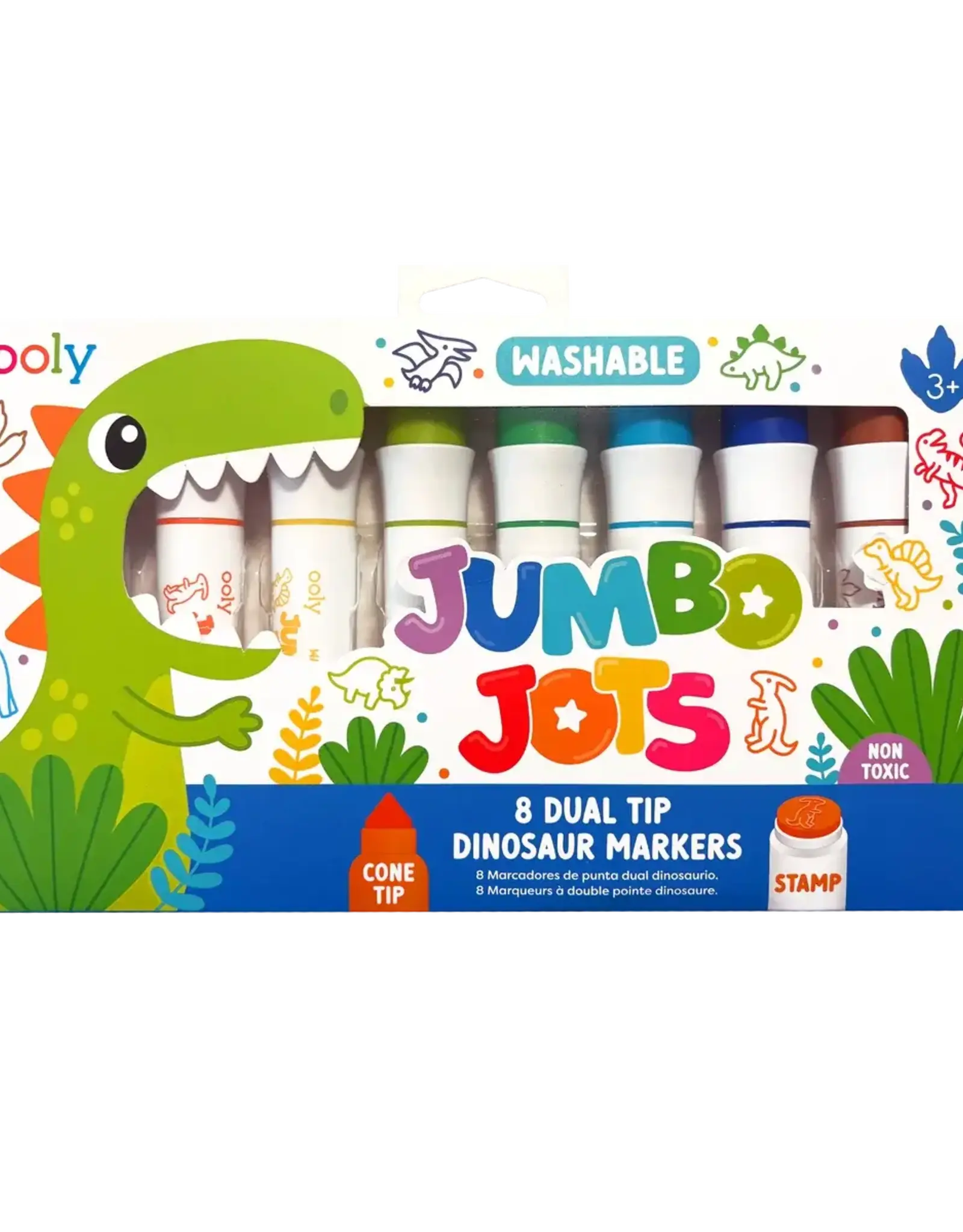 Ooly Jumbo Jots: Dual Tip Cone & Stamp Markers - Dinosaur