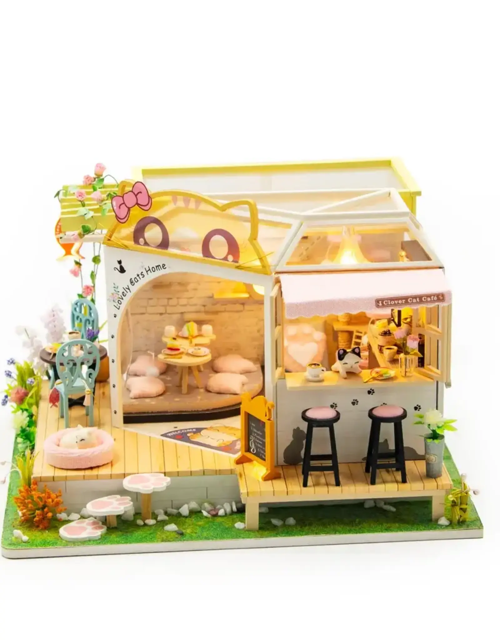 Hands Craft DIY Miniature House Kit: Clover Cat Café
