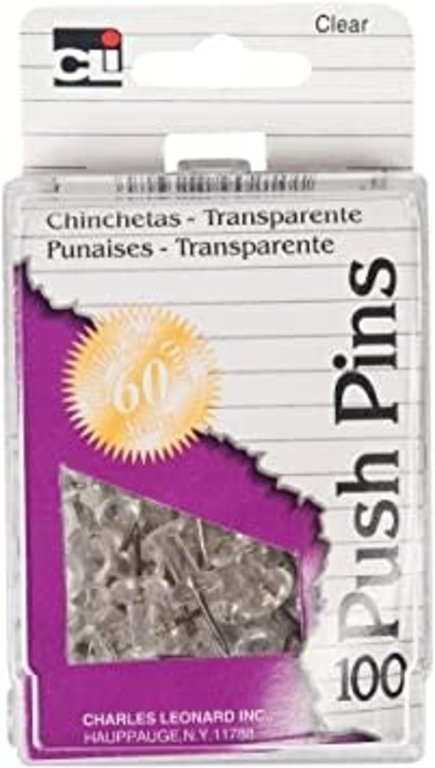 Charles Leonard Charles Leonard Push Pins Clear 100 Pack