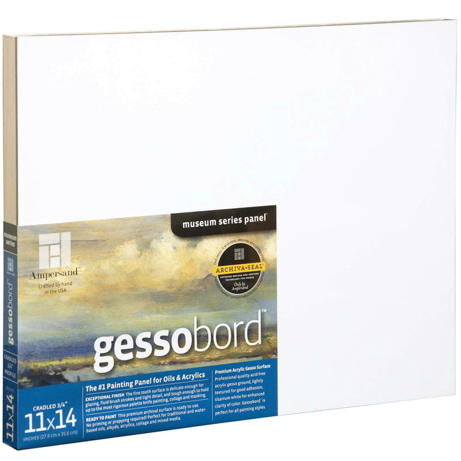 Ampersand Art Supply Gesso Wood Painting Panel: Museum Series Gessobord, 6  x 6, 2 Cradled Profile 