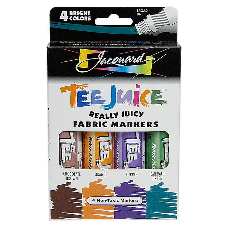 Jacquard Jacquard Tee Juice Fabric Marker 4-Color Set Broad Tips Bright Colors