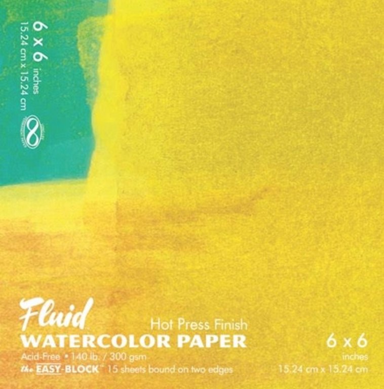 Fluid Global Art Fluid Watercolor Paper Block, Hot-Press, 6" x 6" 15 Sheets/Pad