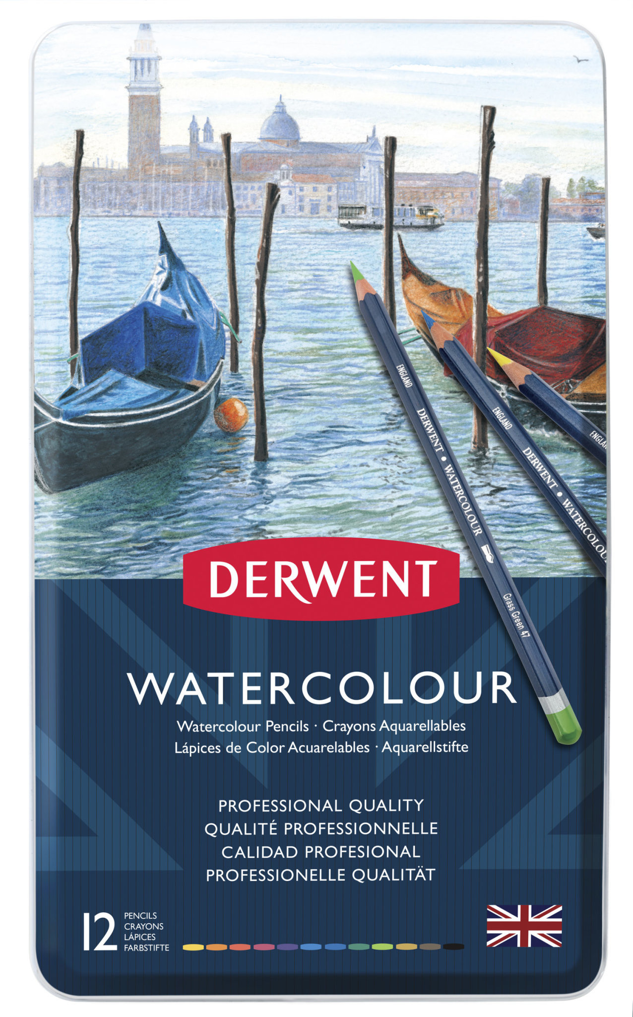 Derwent Watercolor Pencil Set With Tin, Assorted Colors, Set Of 12 Pencils