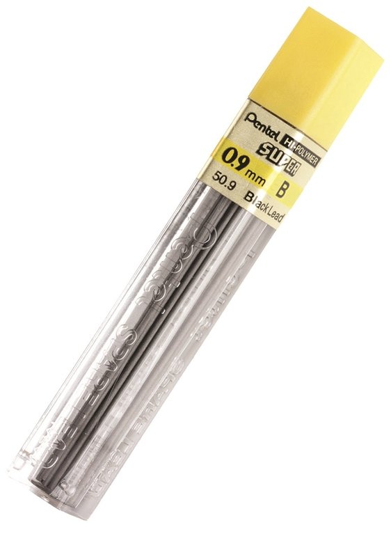 Pentel Pentel Super Hi-Polymer Leads, .9mm, B, 15-Pack