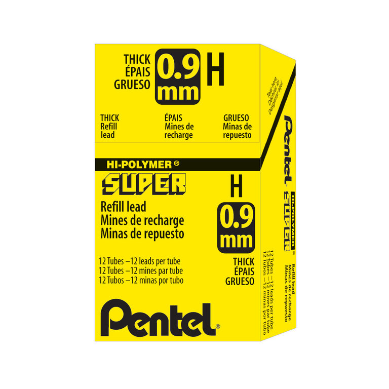 Pentel Pentel Super Hi-Polymer Leads, .9mm, H, 12-Pack