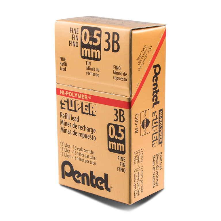 Pentel Pentel Super Hi-Polymer Leads, .5mm, 3B, 12-Pack