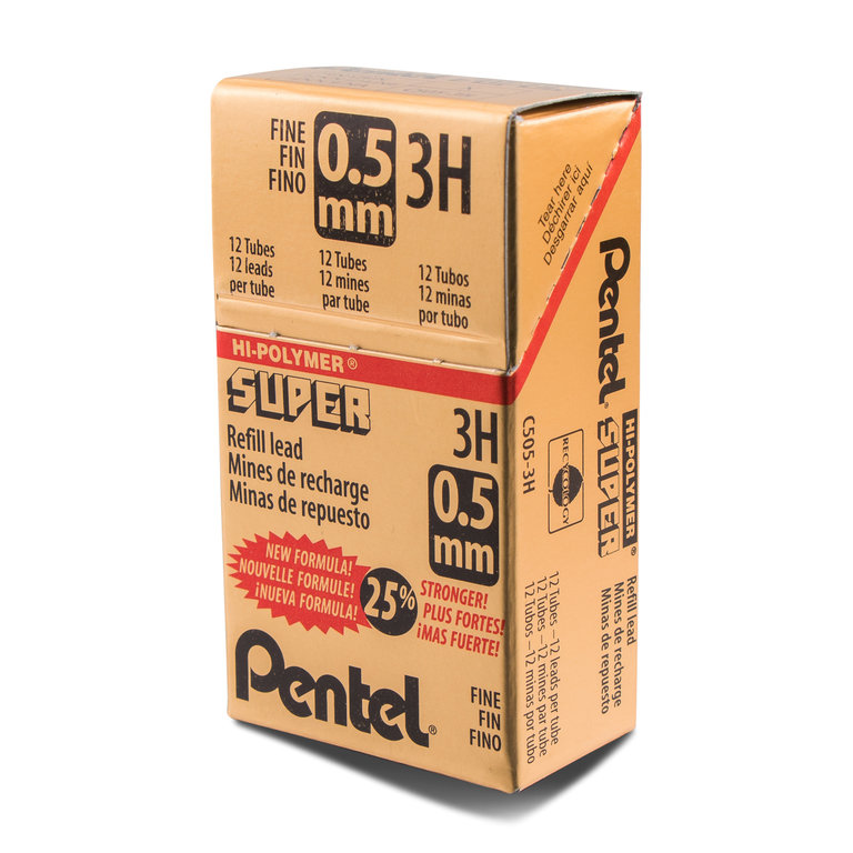 Pentel Pentel Super Hi-Polymer Leads, .5mm, 3H, 12-Pack