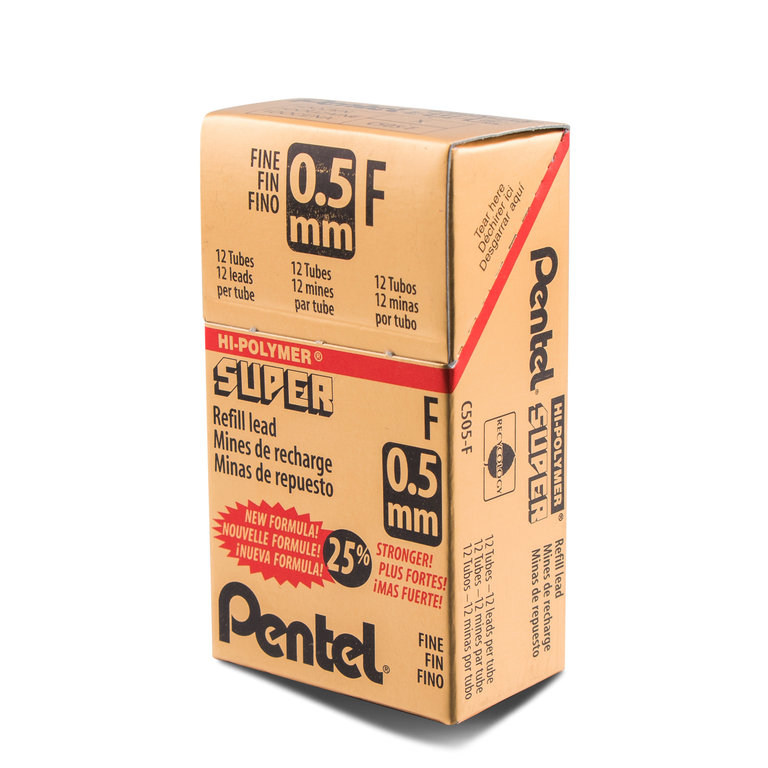 Pentel Pentel Super Hi-Polymer Leads, .5mm, F, 12-Pack