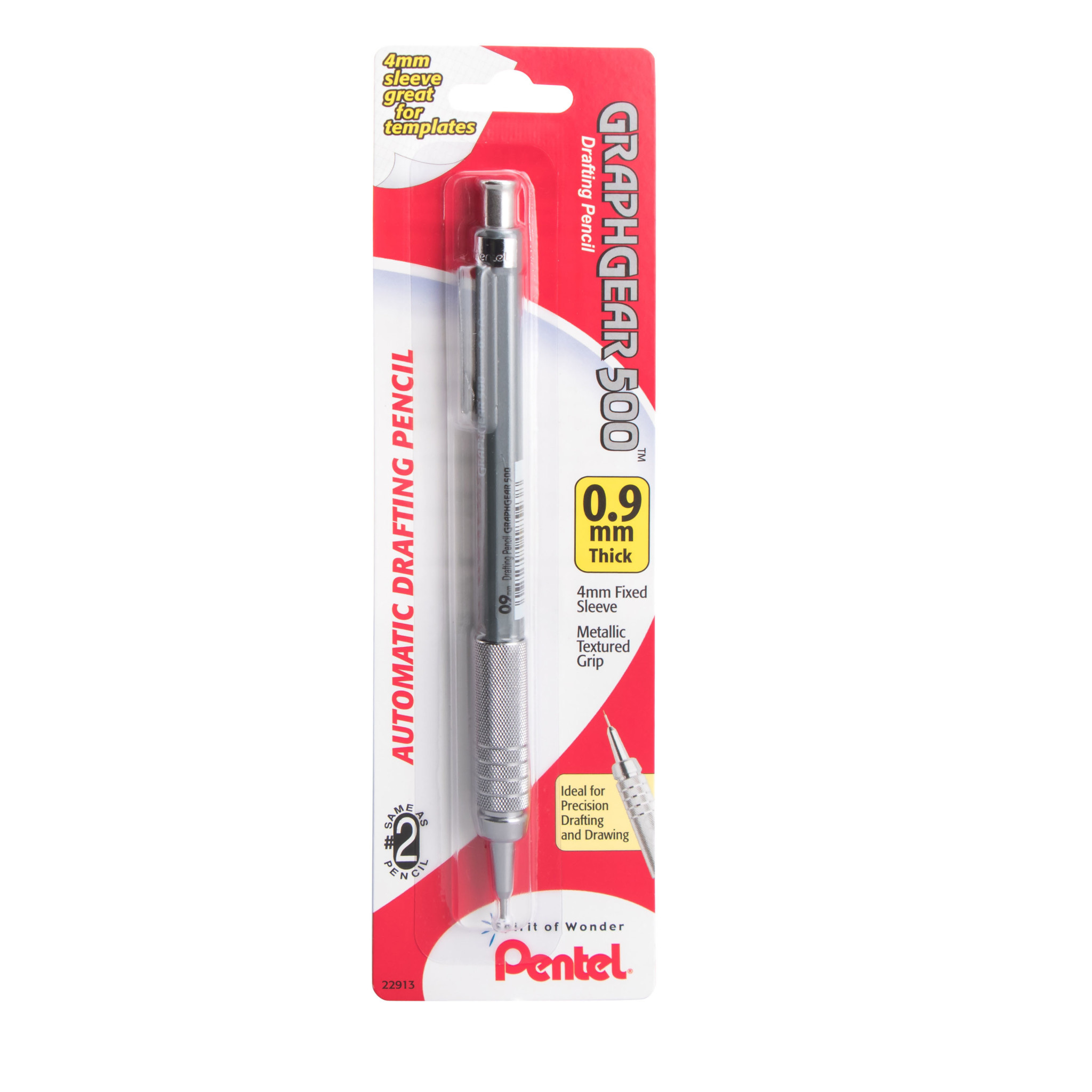 Pentel Arts GraphGear 500 Premium Drafting Pencil 0.9mm Gray Barrel 1-Pack (PG529NPABP)