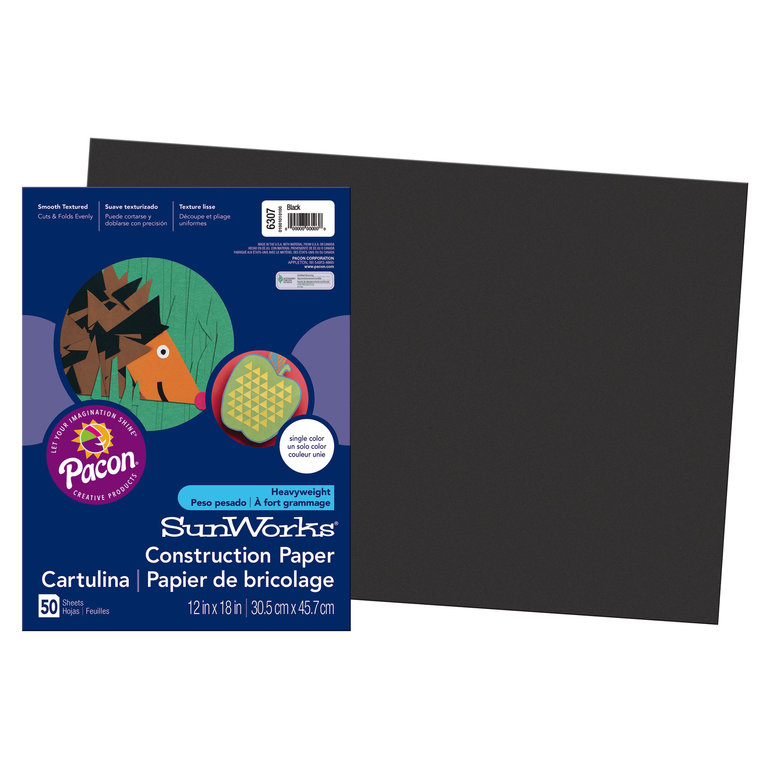 Pacon Pacon SunWorks Construction Paper, Black, 12" x 18" 50 Pack