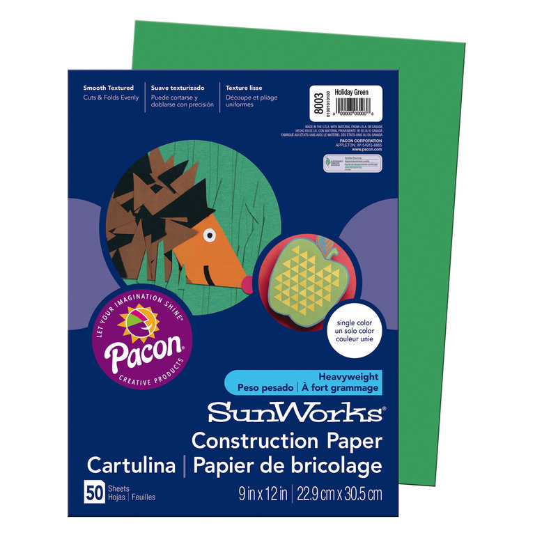Pacon Pacon SunWorks Construction Paper, Holiday Green, 9" x 12"