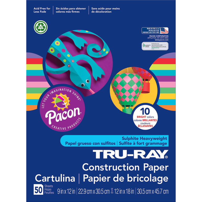 Pacon Pacon Tru-Ray Construction Paper, Vibrant Assorted Colors, 12" x 18"