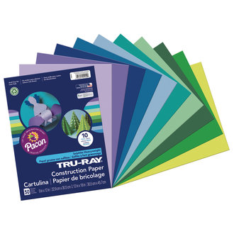 Pacon Tru-Ray Construction Paper, Cool Assorted Colors, 9" x 12"