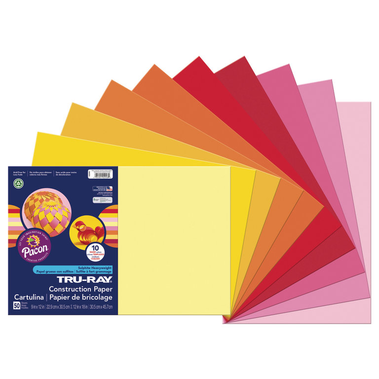 Pacon Pacon Tru-Ray Construction Paper, Warm Assorted Colors, 12" x 18"