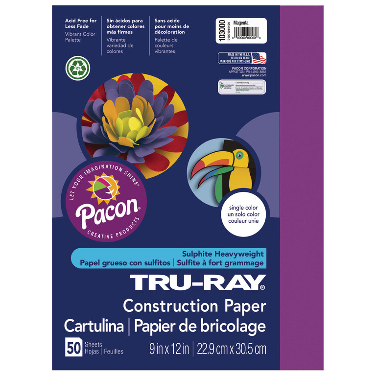 Pacon Pacon Tru-Ray Construction Paper, Magenta, 9" x 12"