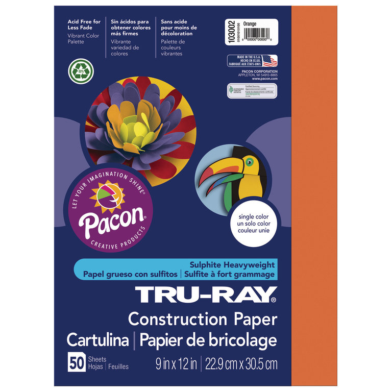 Pacon Pacon Tru-Ray Construction Paper, Orange, 9" x 12"