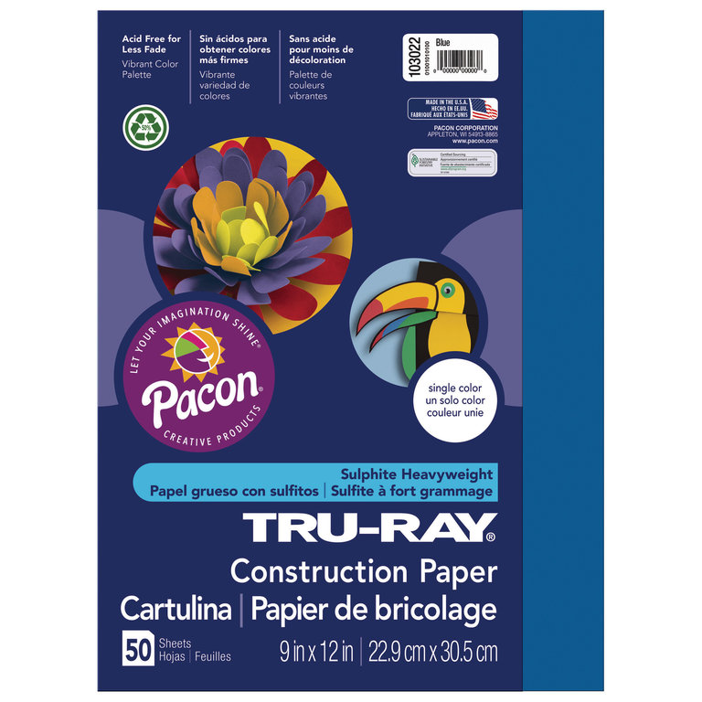 Pacon Pacon Tru-Ray Construction Paper, Blue, 9" x 12"