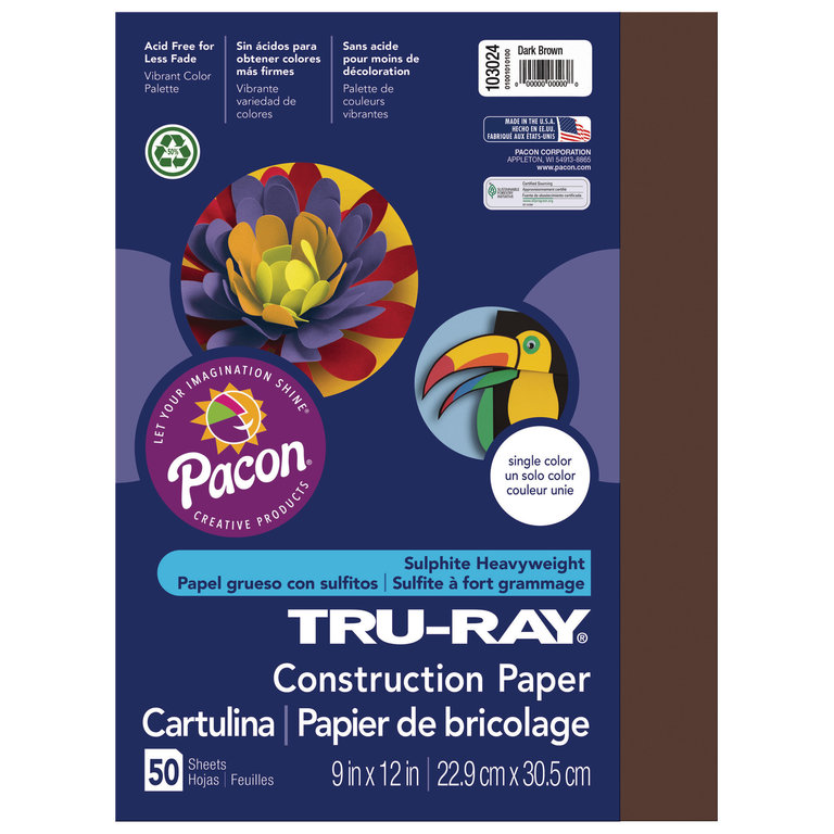 Pacon Pacon Tru-Ray Construction Paper, Dark Brown, 9" x 12"
