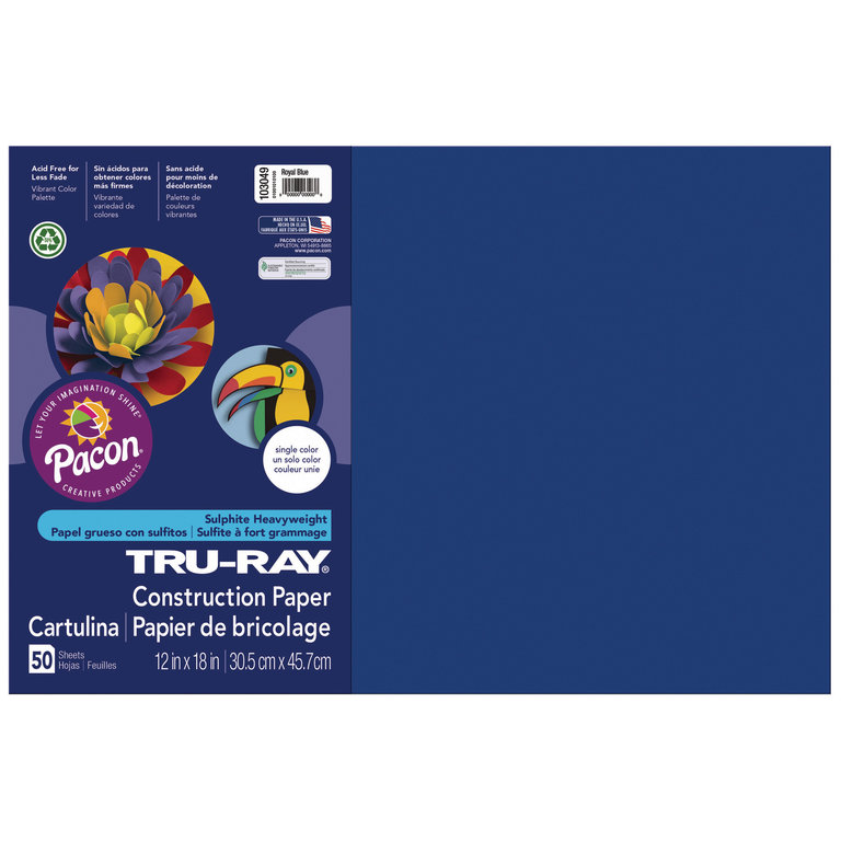 Pacon Pacon Tru-Ray Construction Paper, Royal Blue, 12" x 18"