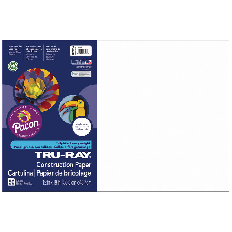 Pacon Pacon Tru-Ray Construction Paper, White, 12" x 18"