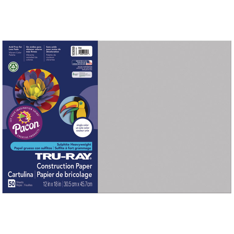 Pacon Pacon Tru-Ray Construction Paper, Gray, 12" x 18"