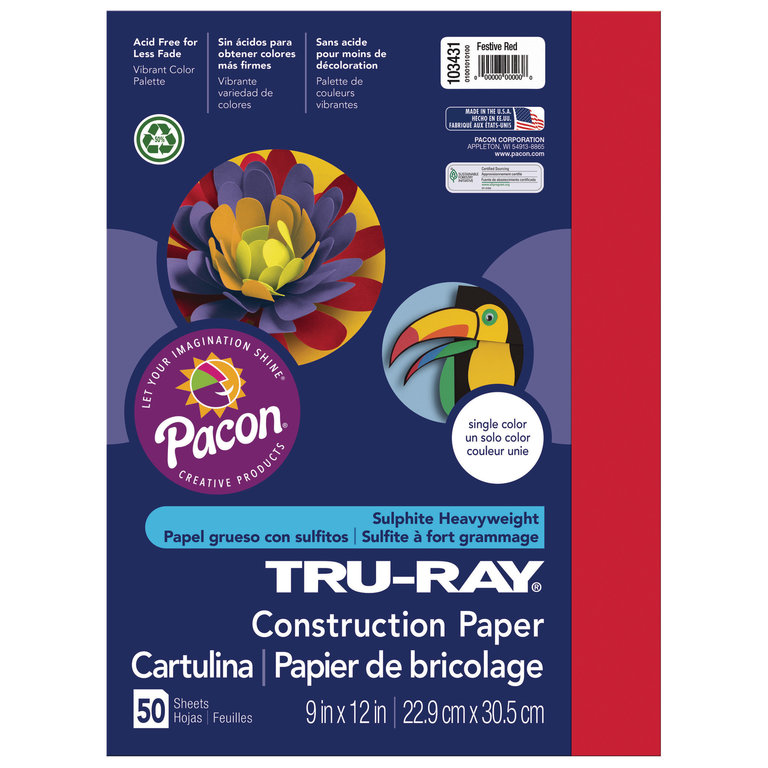 Pacon Pacon Tru-Ray Construction Paper, Festive Red, 9" x 12"