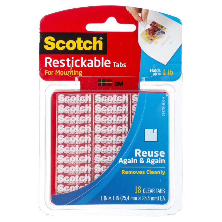 3M 3M Scotch Reusable Mounting Tabs, 1" x 1", 18-Pack