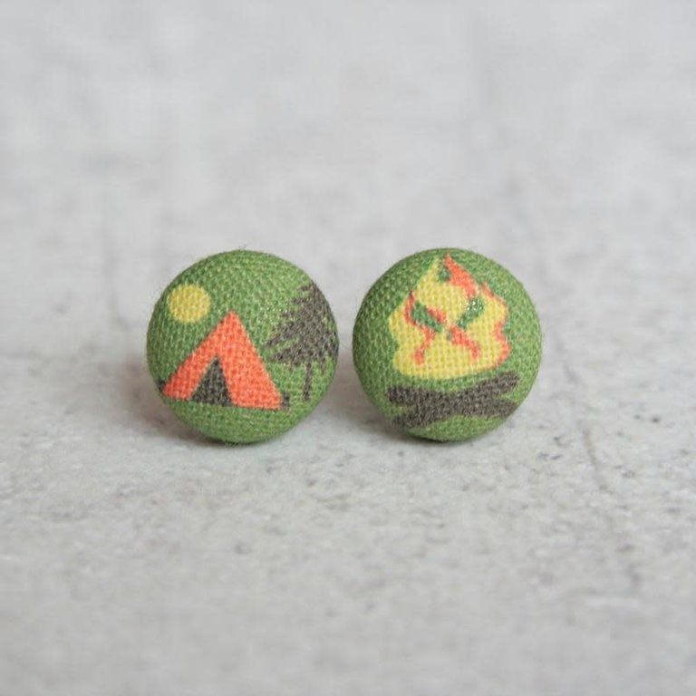 Rachel O's Fabulous Whimsy Fabric Button Earrings Camping