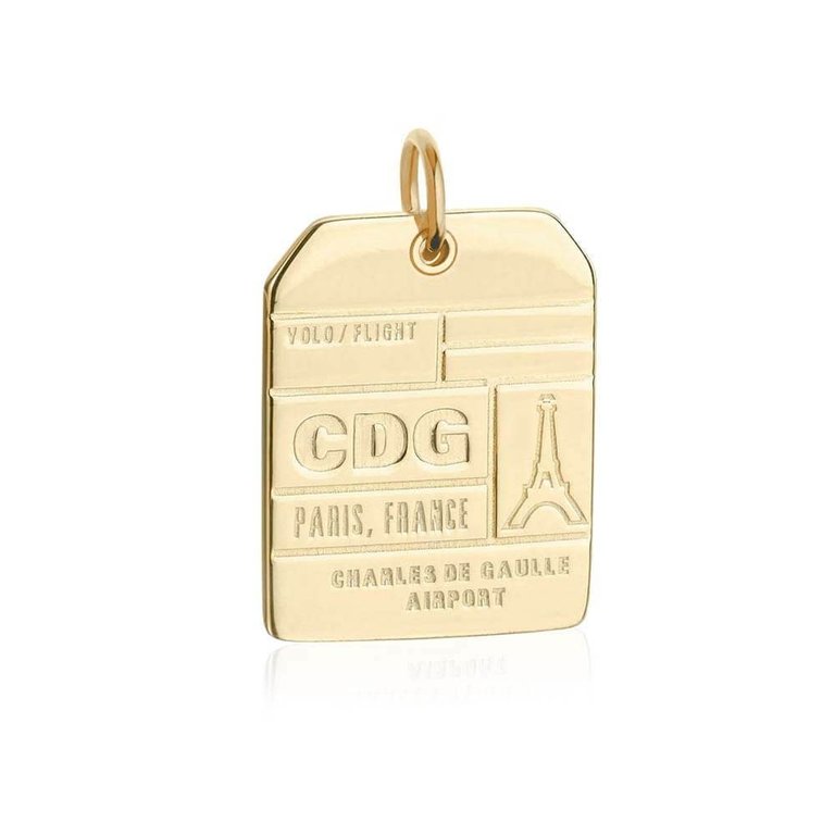 Nicole Parker King CDG Paris Luggage Tag Charm Gold Vermeil