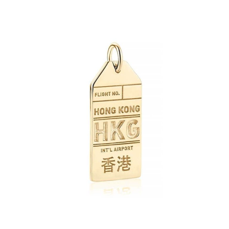 Nicole Parker King HKG Hong Kong Luggage Tag Charm Gold Vermeil