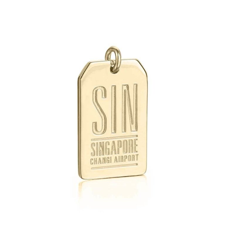 Nicole Parker King SIN Singapore Luggage Tag Charm Gold Vermeil