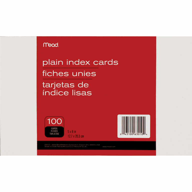 Mead Index Cards Plain 5"x8" 100 Pack