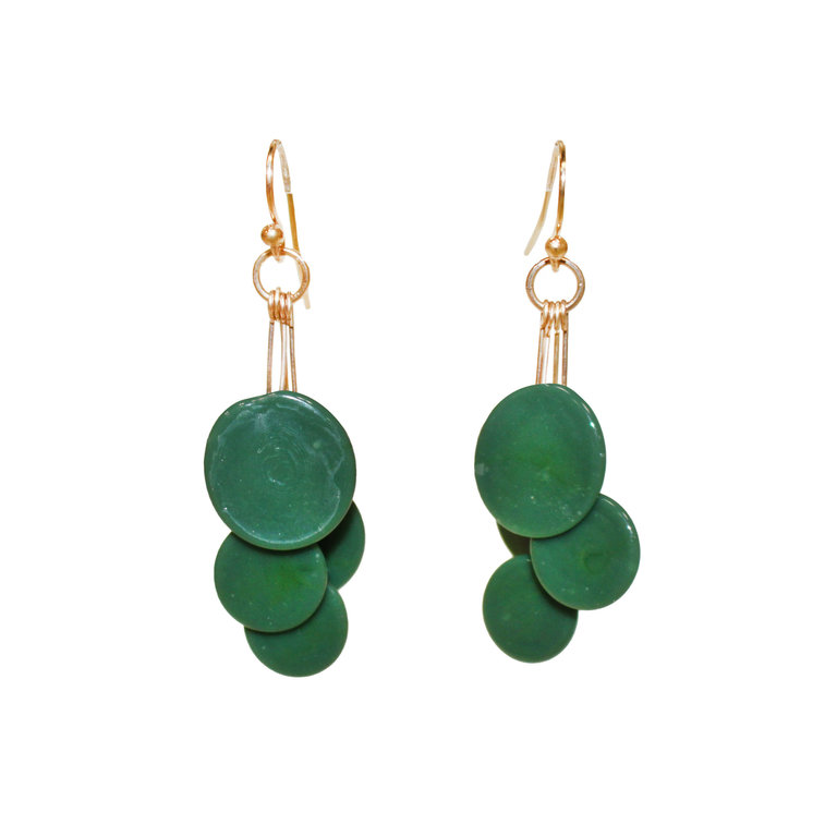 Julie Burton Piet Largo Small Cluster Deep Green Earrings with Gold Fill