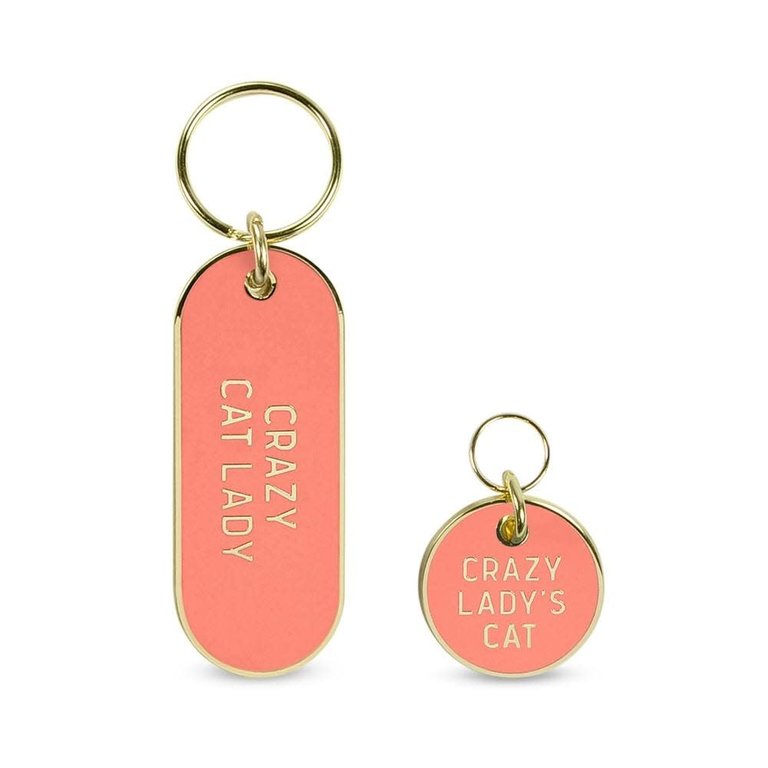 Fred & Friends Crazy Cat Lady Keychain + Pet Tag Set