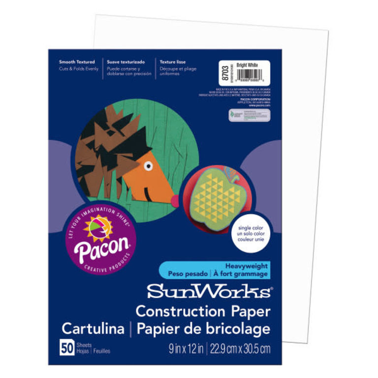 Pacon Sunworks Construction Paper Bright White 9"x12" 50 Sheets