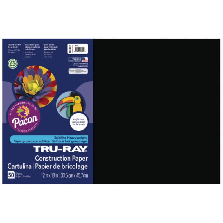 Pacon Pacon Tru-Ray Construction Paper Black 12"x18" 50 Pack